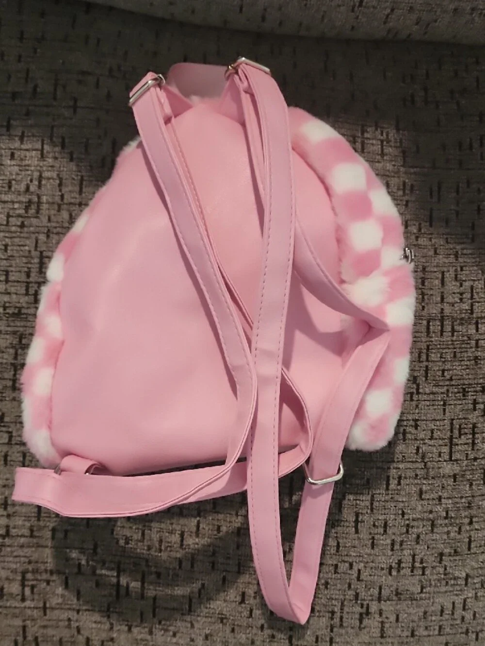 Pink Faux Fur Kids Backpack with Studded Buckle